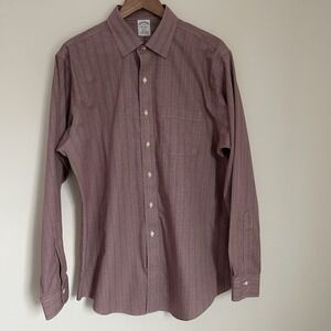 Brooks Brothers Regent Shirt 17-36 Mens Burgundy Plaid Non-Iron Supima Cotton L
